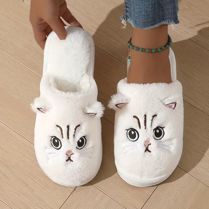 Womans Plush Cat Slippers