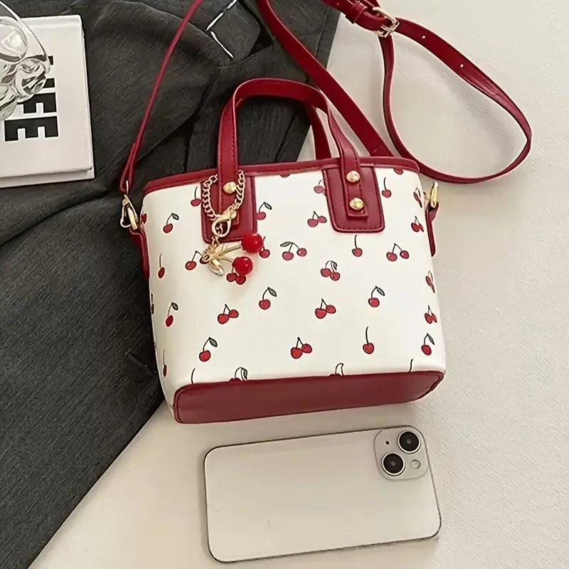 Cherry Print Handbag with Cherry Charm