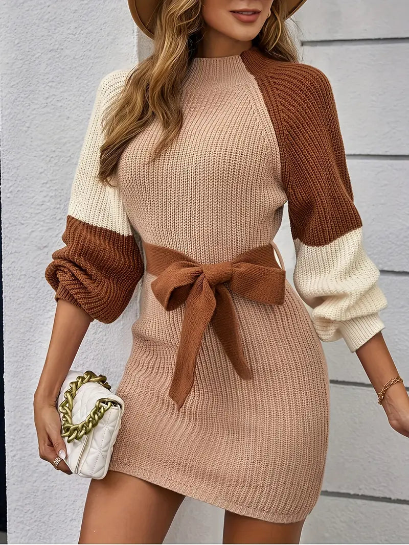 Color-Block Slim-Fit Waist-Cinched Dress