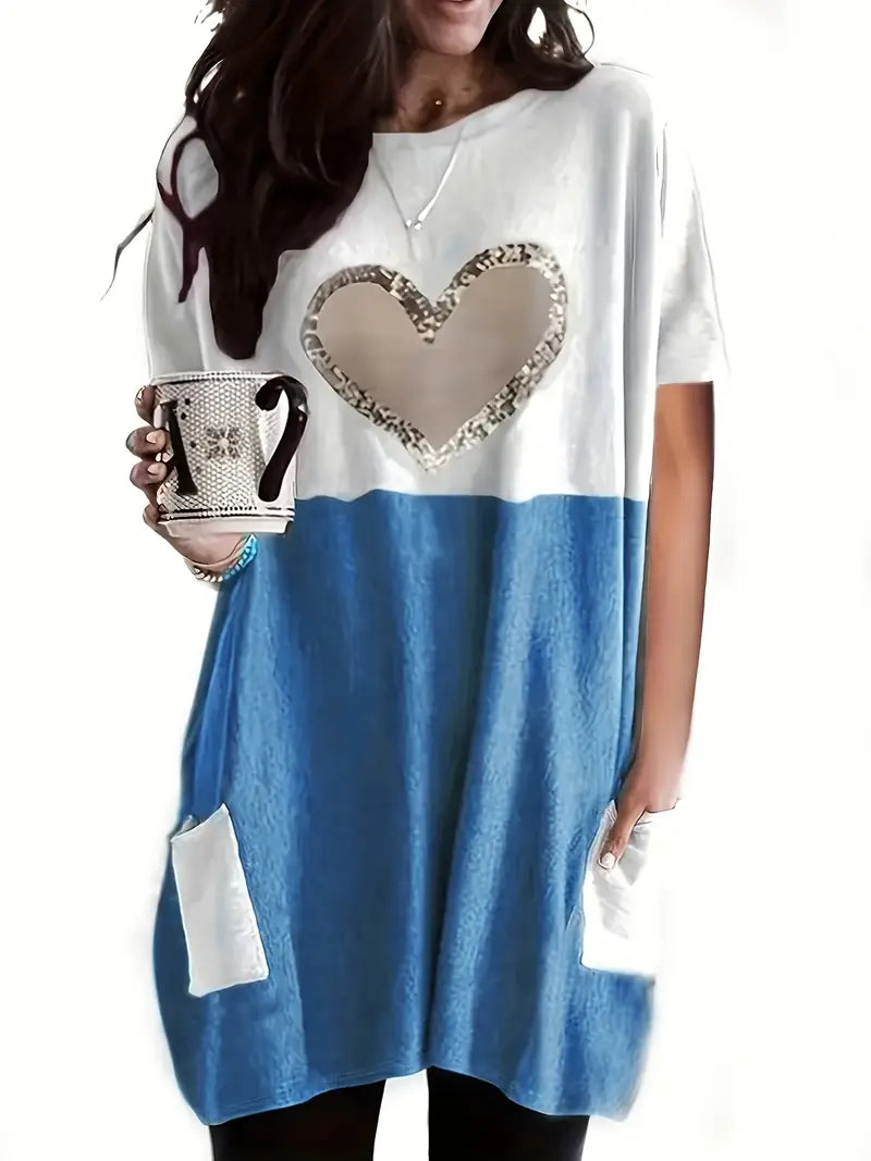 Plus Size Women's Heart Print T-Shirt