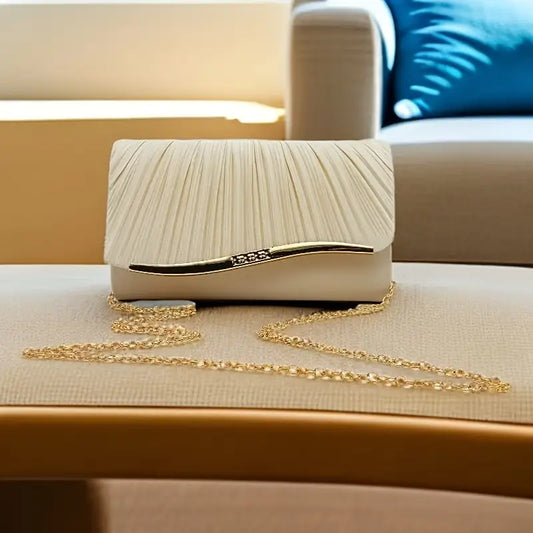 Elegant Women'S Striped Clutch Handbag with Detachable Shoulder Strap