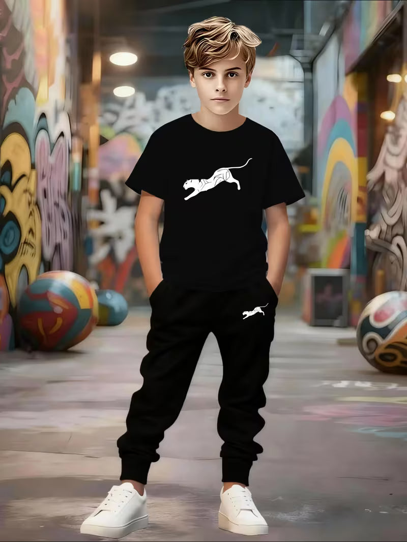 Boys' Trendy Print T-Shirt and Pants Set