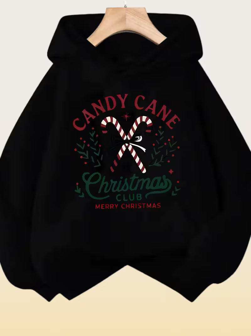 Womans Candycane Graphic Hooded Sweatshirt