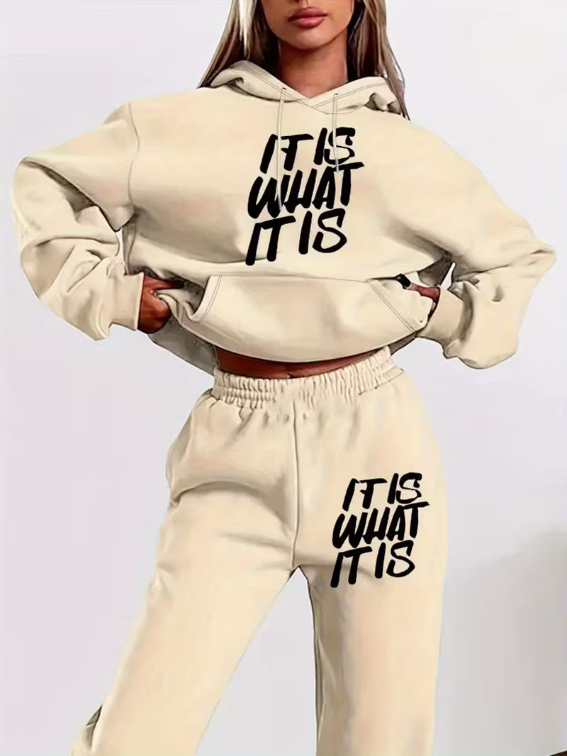 Women'S Letter Print Hoodie & Sweatshirt Set