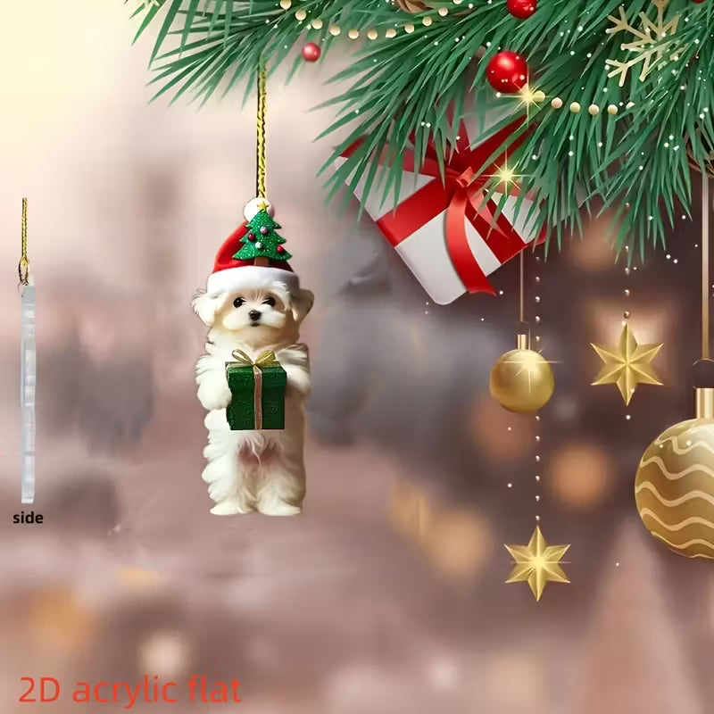 2D Flat 1pc Cute Christmas Dog Pendant Ornament
