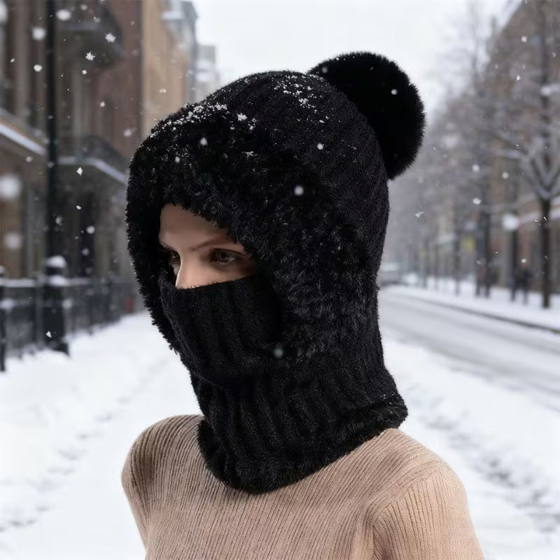 Women's 3-in-1 Plush Winter Hat with Face Mask & Neck Warmer