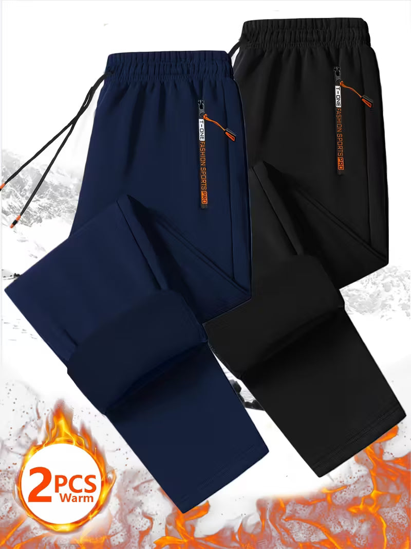 2pcs Men's Thermal Fleece Pants with Zipper Pockets