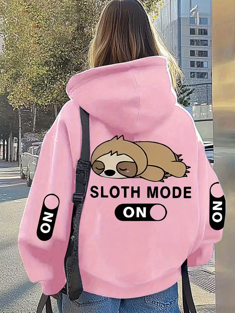 Women's Oversized Sloth Mode Lazy Print Hooded Jacket