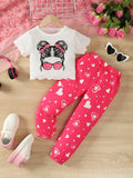 2PCS Child Short Sleeve Top+Love Pants Clothes Set