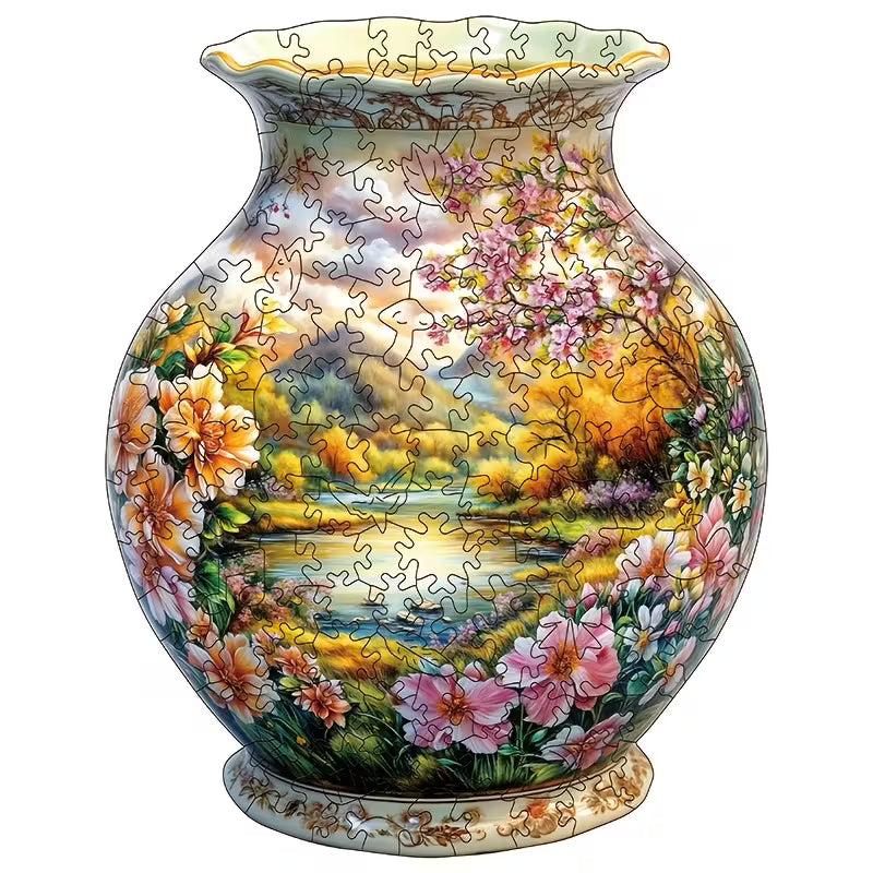 3D Wooden Puzzle of Rivers And Mountains in a Flower Pot