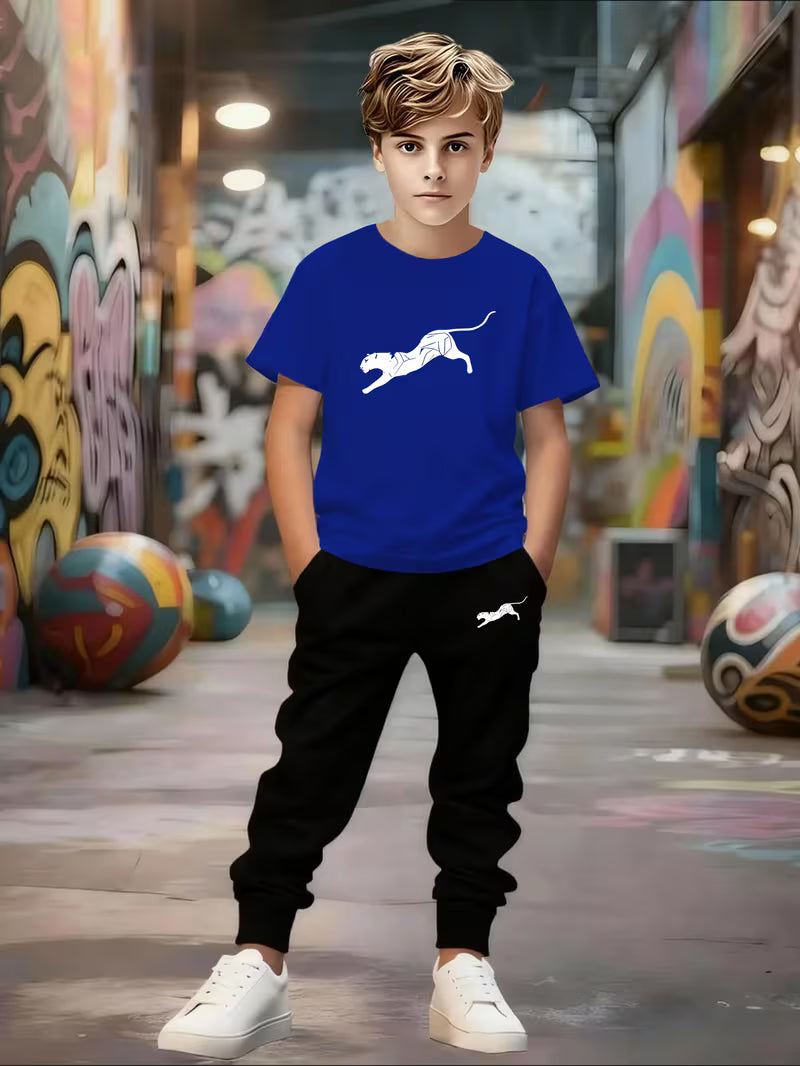 Boys' Trendy Print T-Shirt and Pants Set