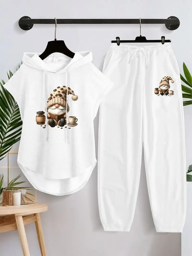 Women'S Cozy Hoodie & Pants Set with Gnome Design
