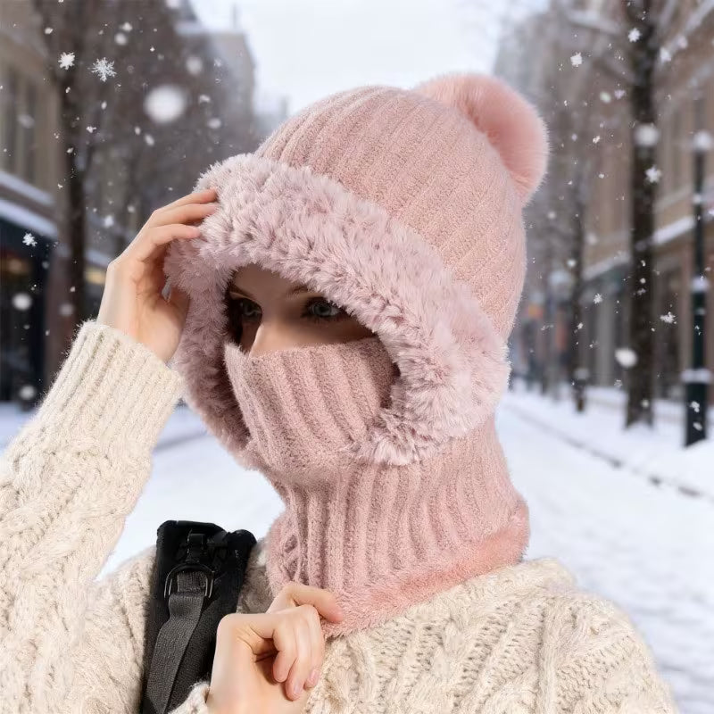 Women's 3-in-1 Plush Winter Hat with Face Mask & Neck Warmer