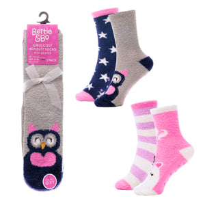 Girls 2 Pack Novelty Brushed Chenille Socks