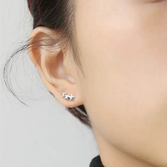 Triple Star Silver Stud Earrings