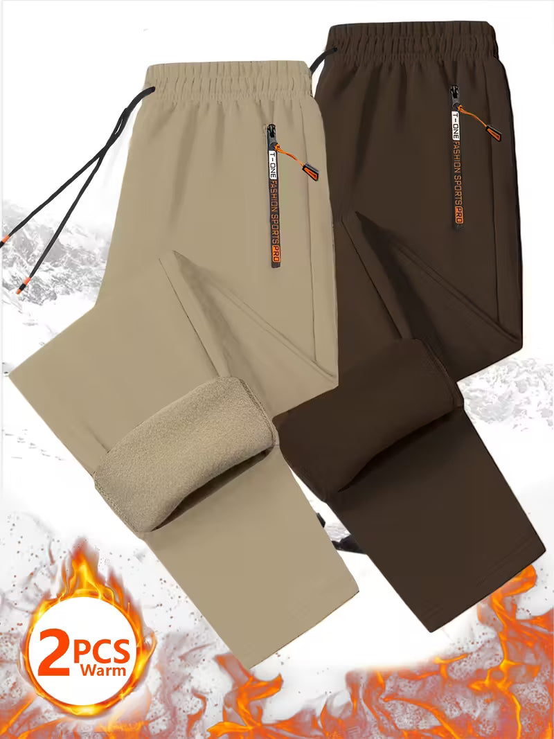 2pcs Men's Thermal Fleece Pants with Zipper Pockets