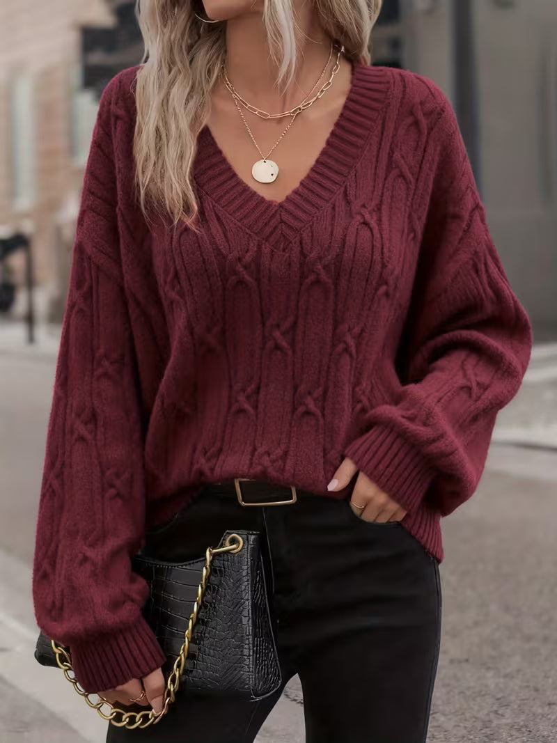 Ladies' Elegant V-neck Ribbed Sweater