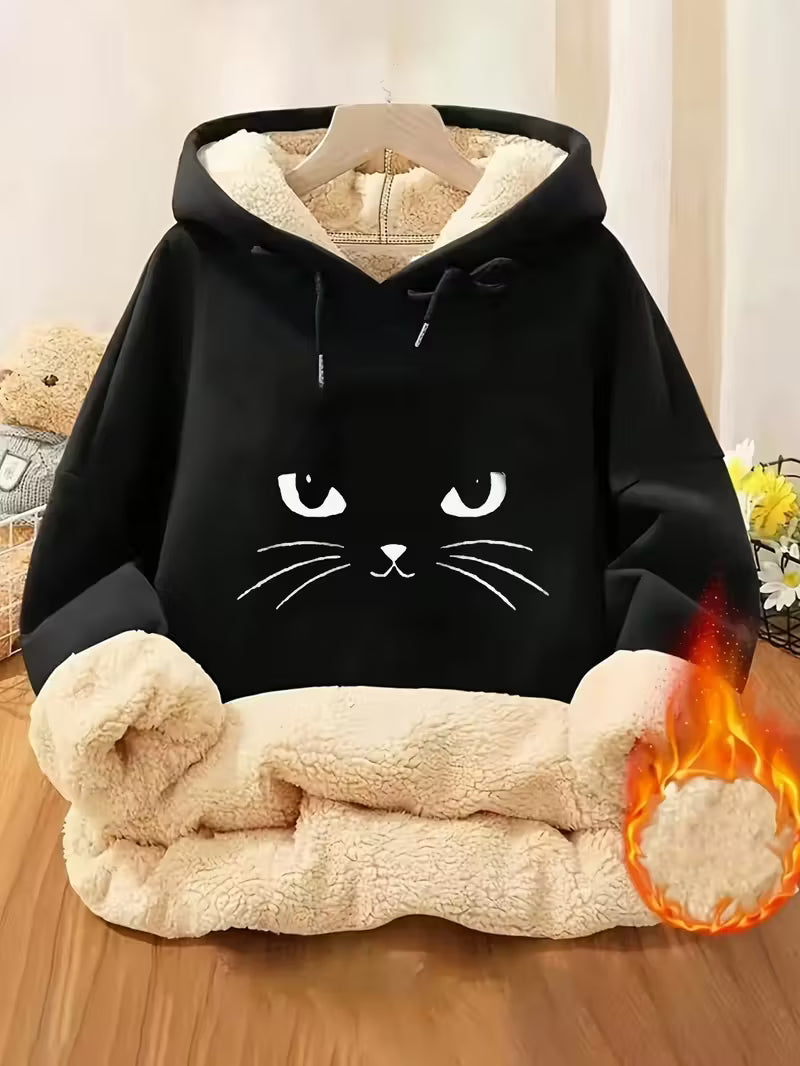 Cosy Fleece Lined Pullover with Cute Cat Design