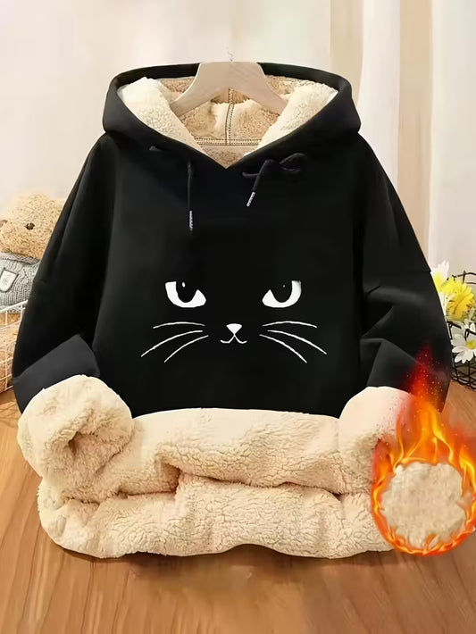Cosy Fleece Lined Pullover with Cute Cat Design