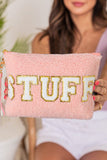 Sparkle Letter Pattern Tassel Zipper Makeup Bag