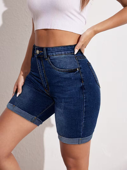 High-Stretch Denim Shorts