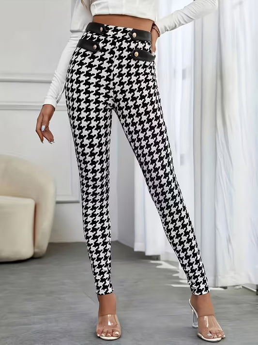 Women'S Fashionable Houndstooth Patterned Trousers