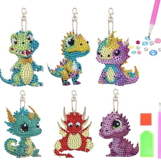 6pcs Dragon Diamond Art Keychains