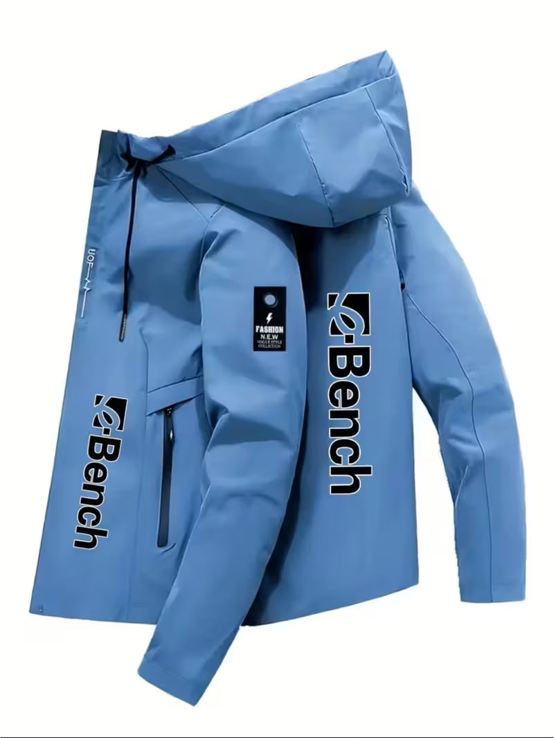 Men'S Light Bench Letter Print Hooded Jacket