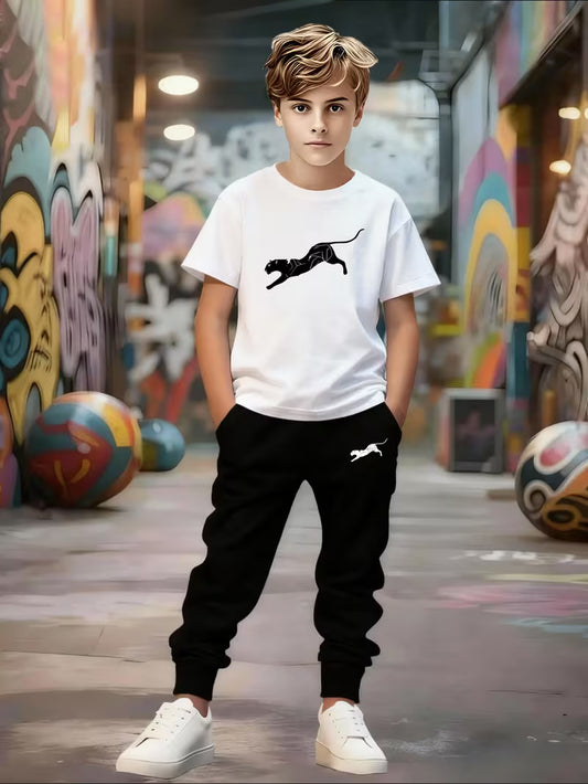 Boys' Trendy Print T-Shirt and Pants Set