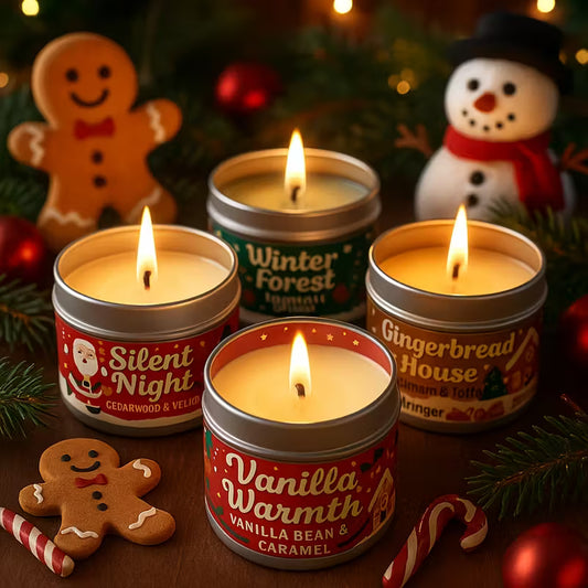 Holiday Scented Candle Gift Set – 4 Christmas Scents in Tin