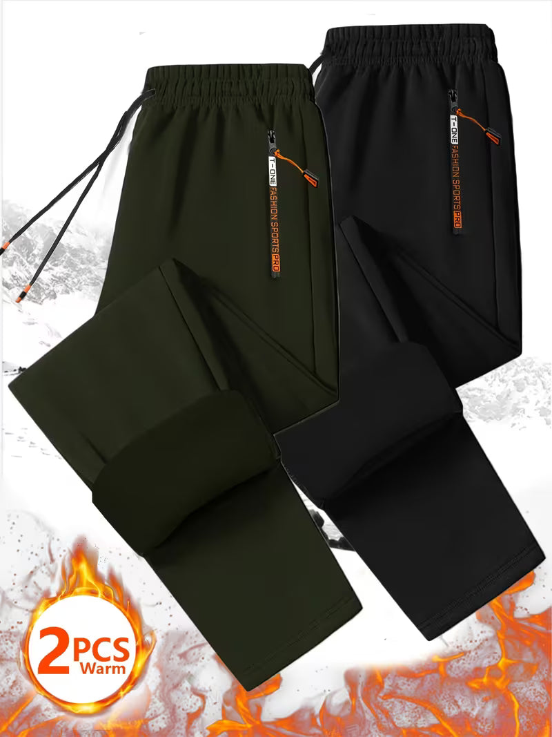 2pcs Men's Thermal Fleece Pants with Zipper Pockets
