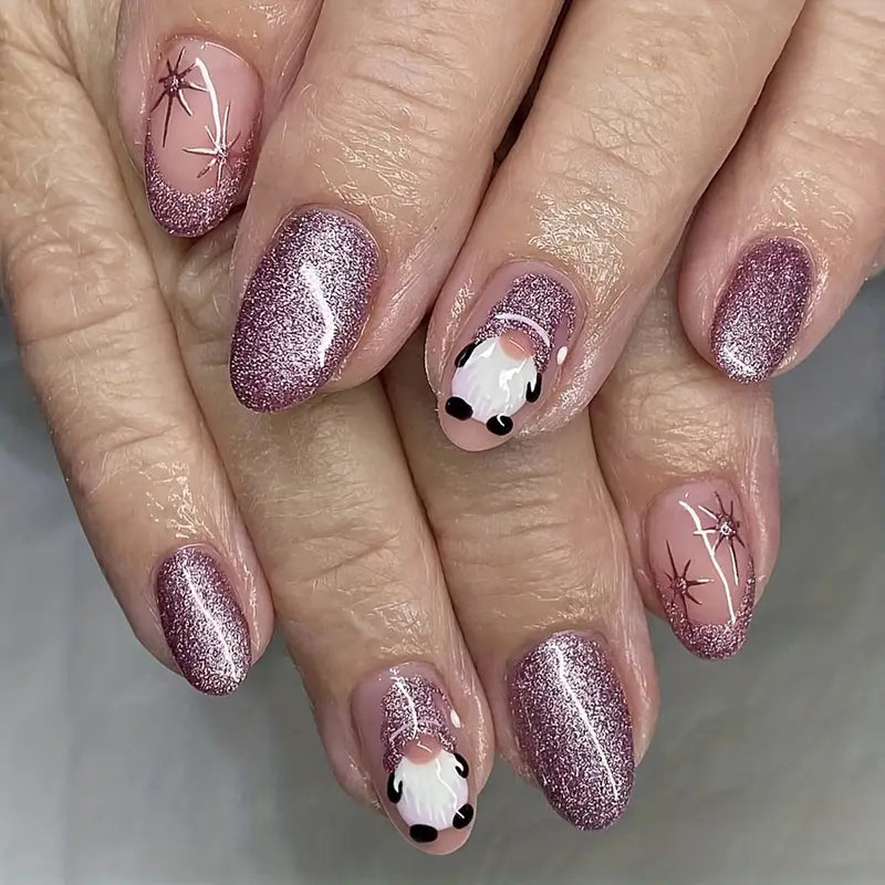 24PC Oval Gonk Christmas Nails