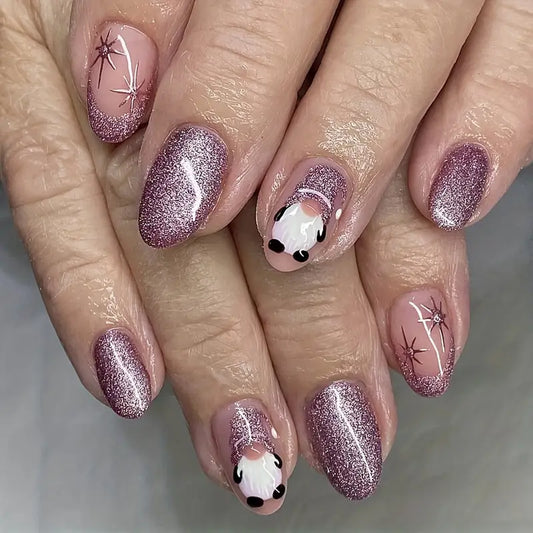 24PC Oval Gonk Christmas Nails