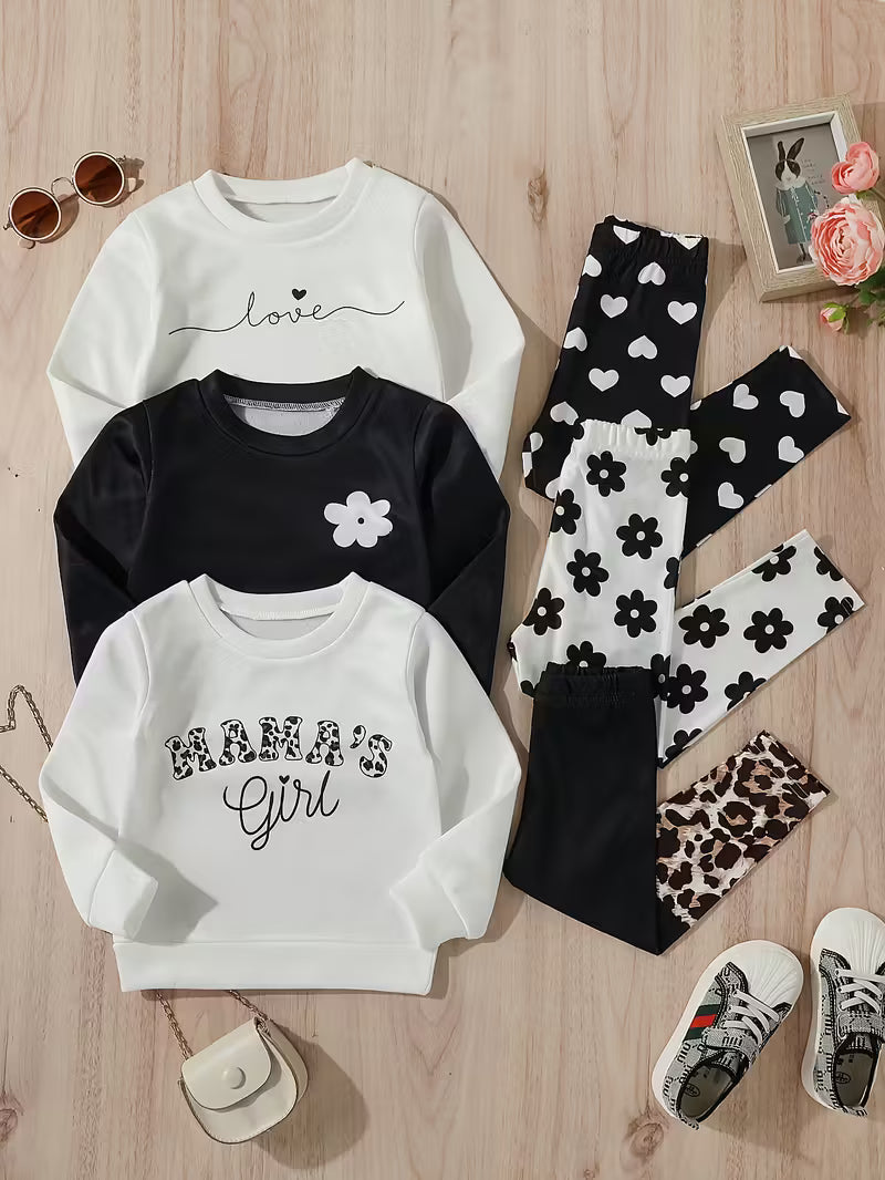 Three Piece Set of 6 PC Baby Girl'S Autumn And Winter Fleece Sweatshirt + Leggings