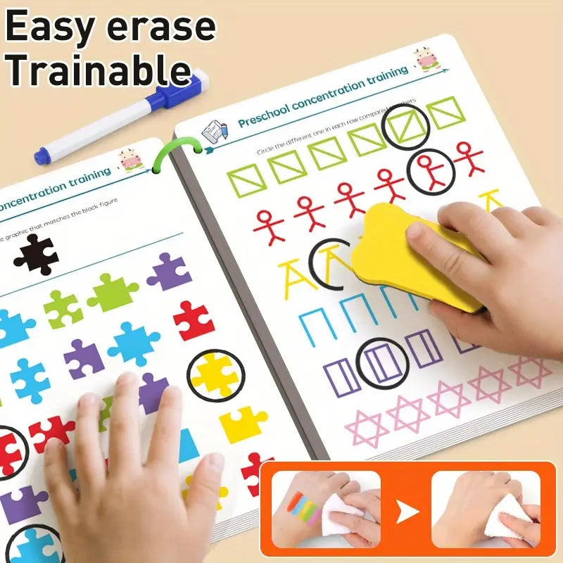 64-Page Reusable Learning Workbook Bundle with 8 Pens & 1 Eraser