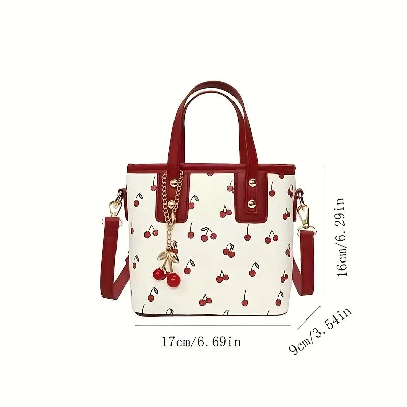 Cherry Print Handbag with Cherry Charm