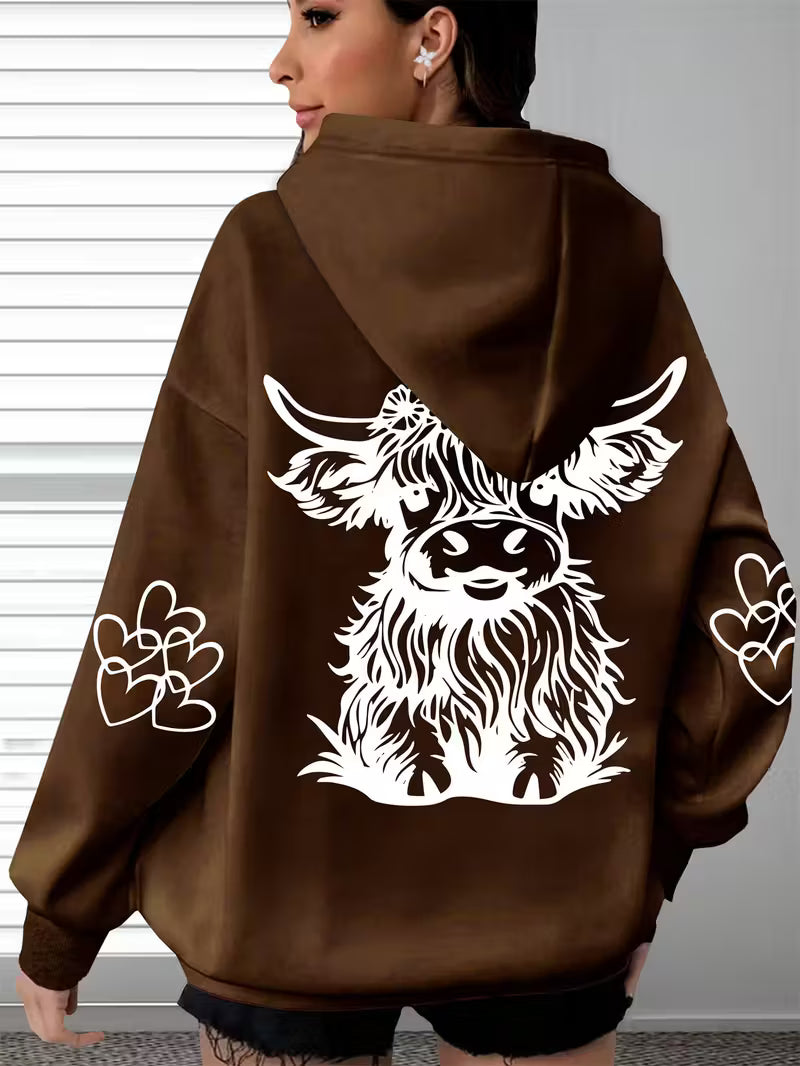 Ladies Plus Size Highland Cow Oversized Hoodie