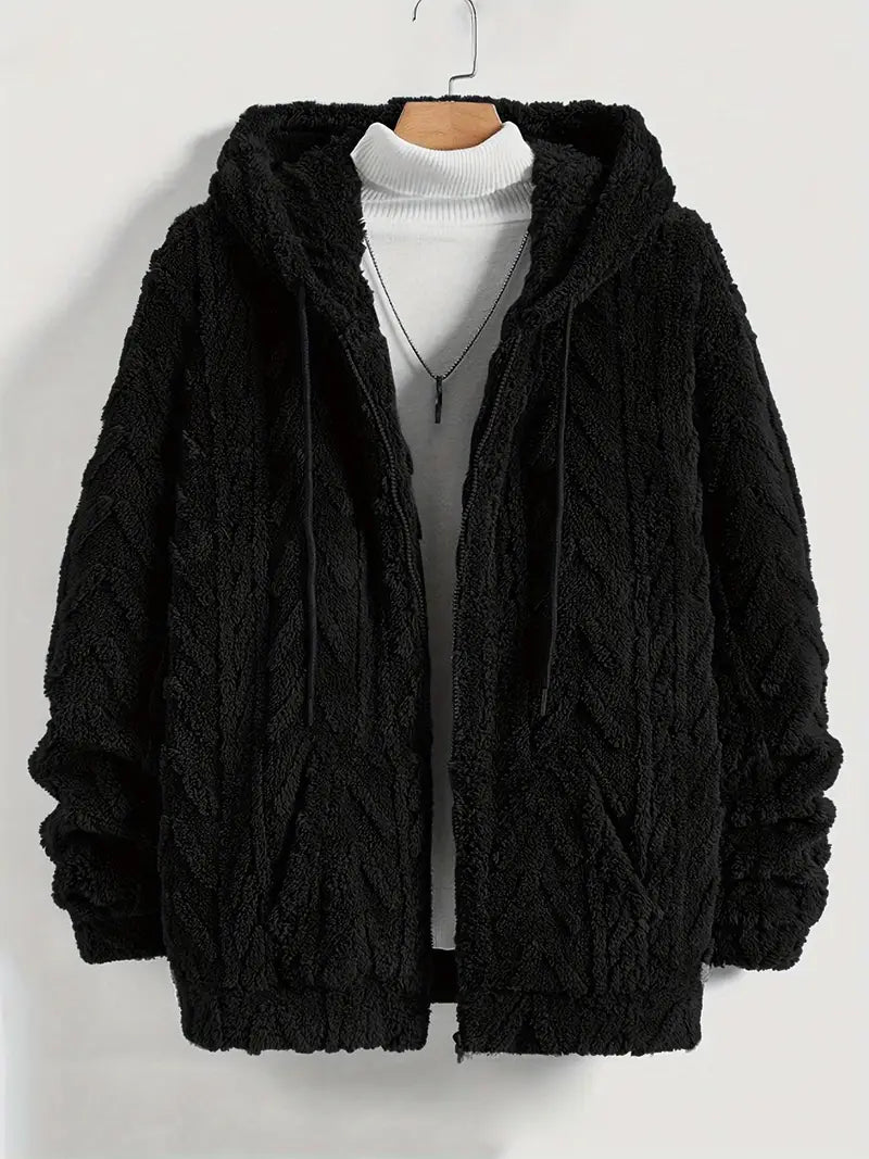 Comfy Solid Color Hooded Fleece Jacket For Men