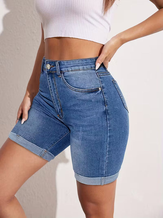 High-Stretch Denim Shorts