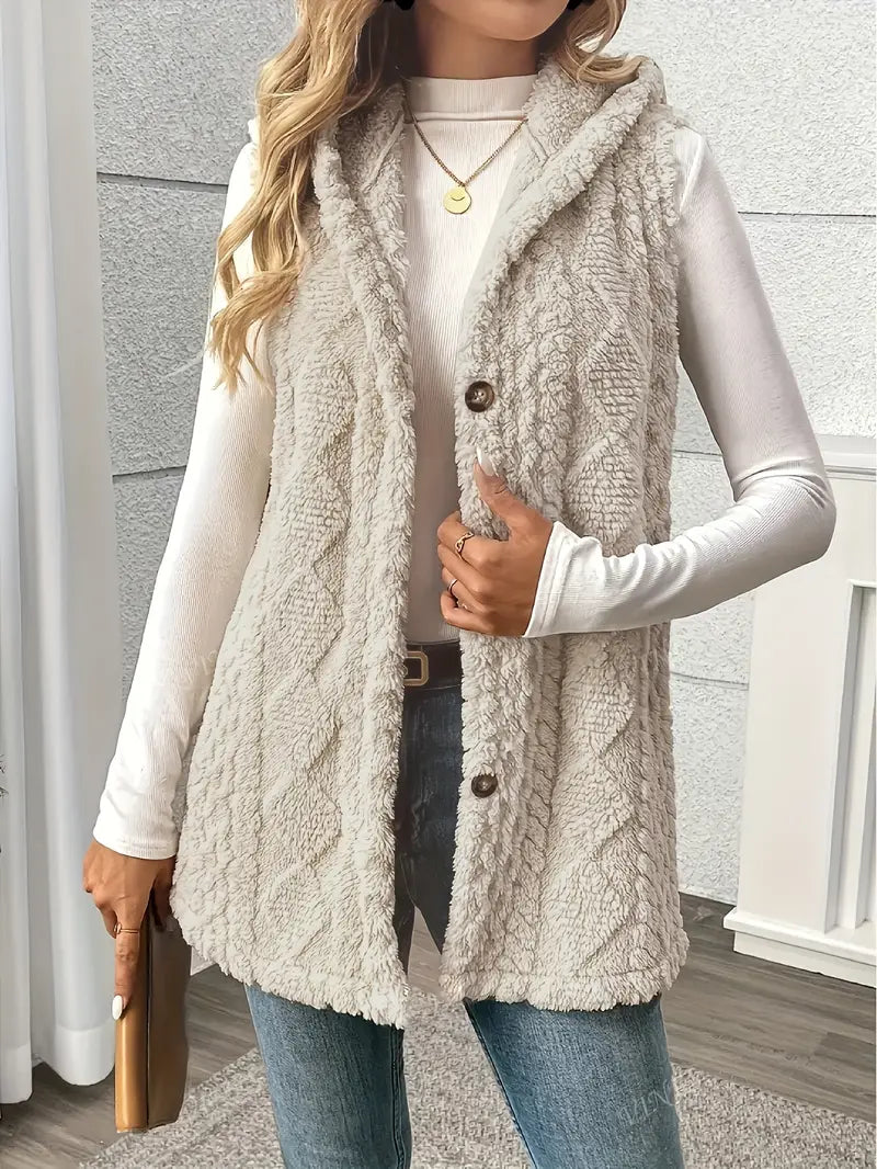 Women'S Elegant Hooded Sleeveless Plush Gilet