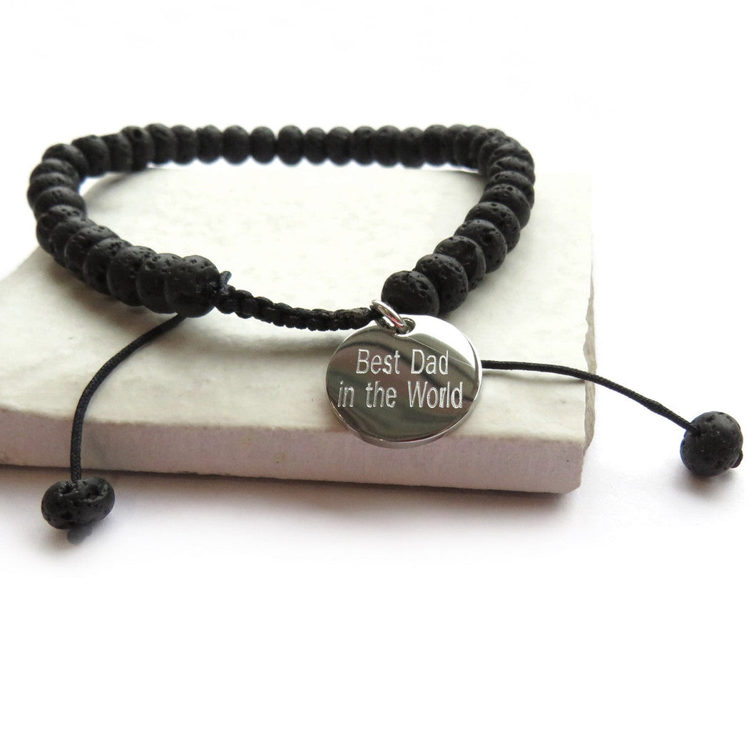 Personalised Mens Black Lava Bead Bracelet
