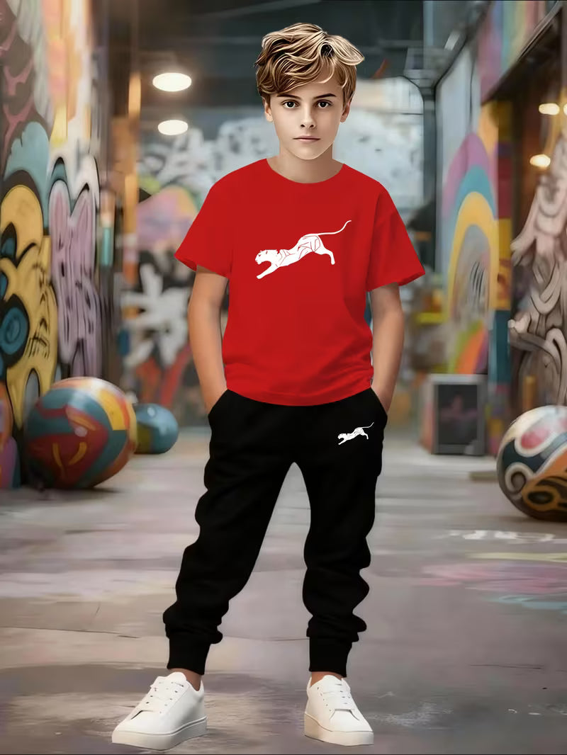 Boys' Trendy Print T-Shirt and Pants Set
