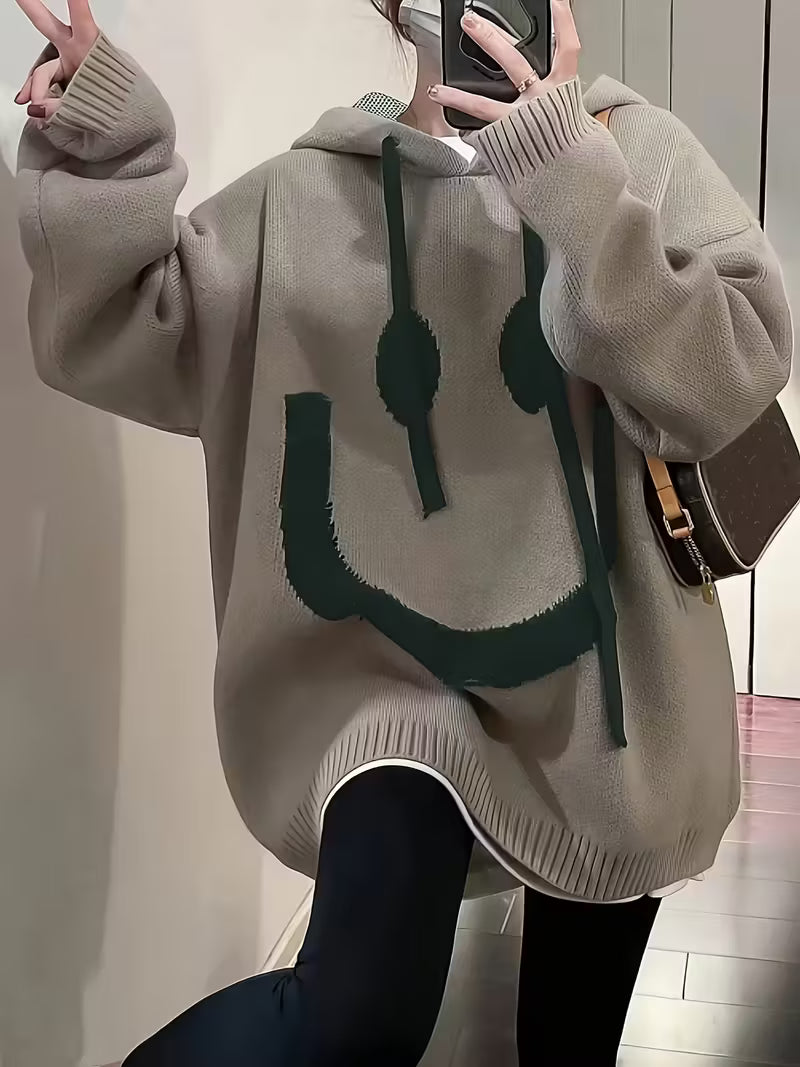 Plus Size Women's Oversized joyful Face Sweater