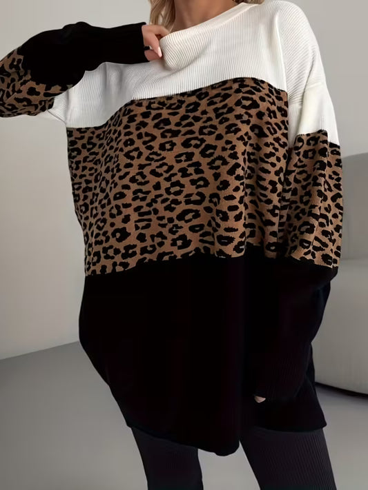 Plus Size Ladies Leopard Print Sweater