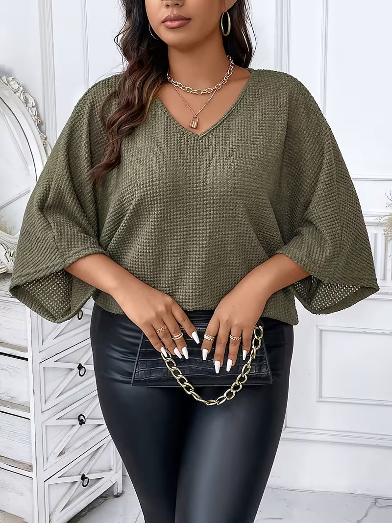 Plus Size Women's Elegant V-Neck Batwing T-Shirt
