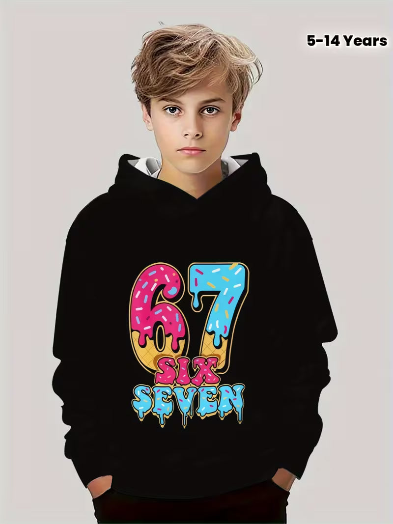 Boys' Funny Number 67 3D Print Hooded Sweatshirt