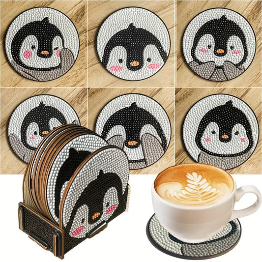 6pcs/Set DIY Diamond Painted Penguin Coasters