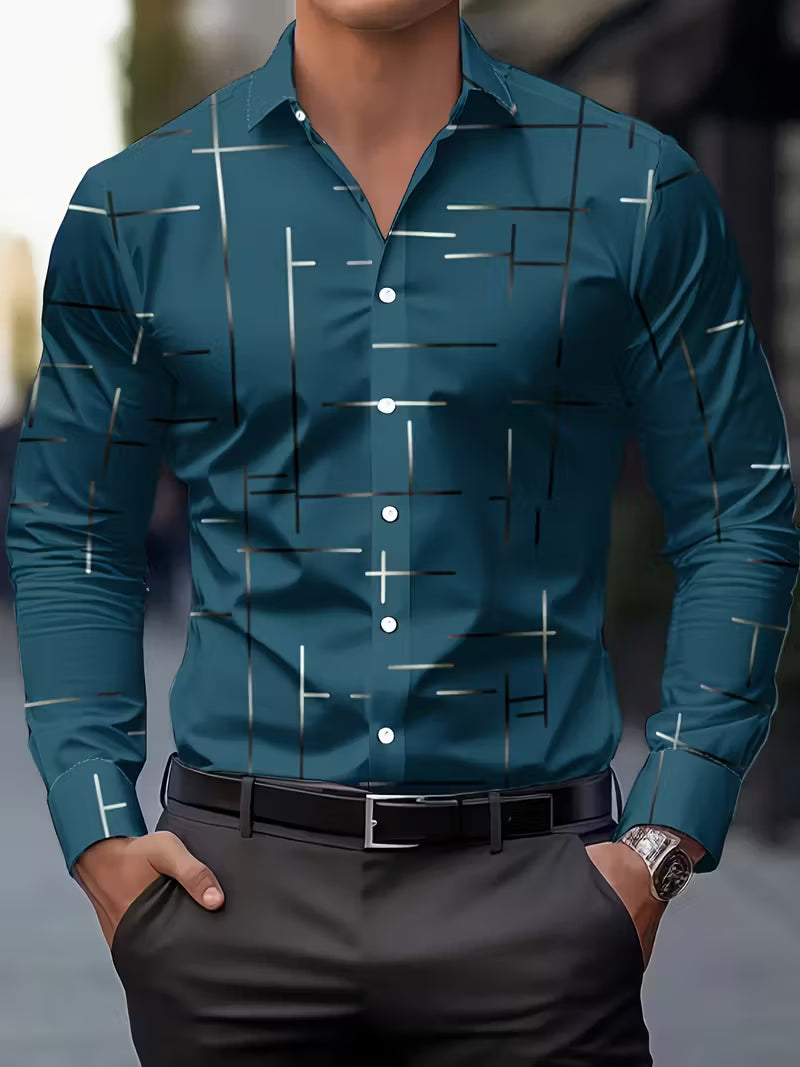 Men's Casual Geometric Print Long Sleeve Shirt