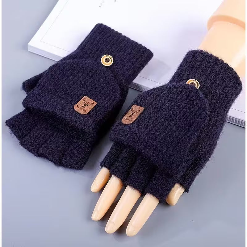 Unisex Half-Fingered Knit Warm Flip Gloves