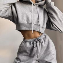 Load image into Gallery viewer, 2 Pcs Cropped Hoodie and Pants Set